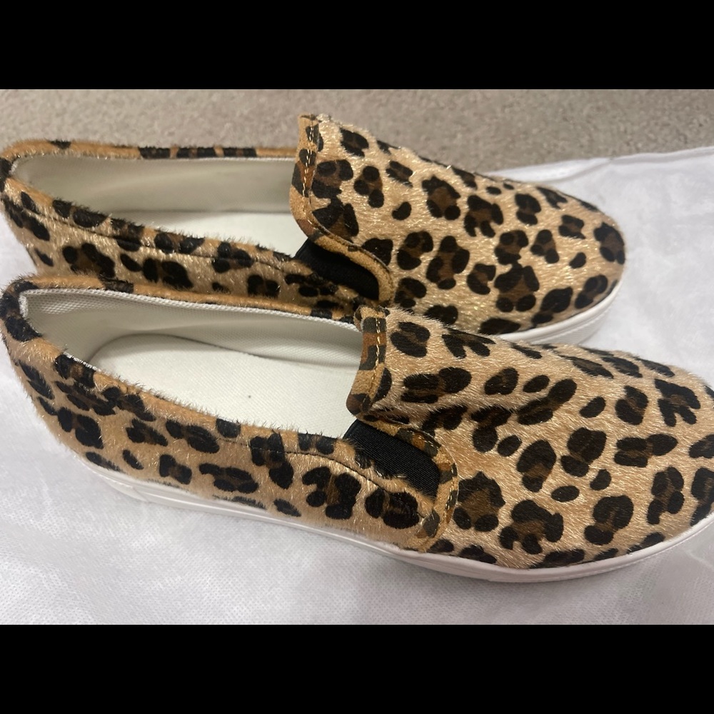 Fuzzy cheetah slip on Womens shoes